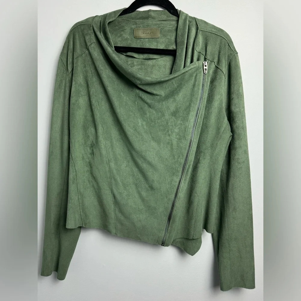BlankNYC Full Zip Cowl Neck Moto Jacket in Olive Green size XL